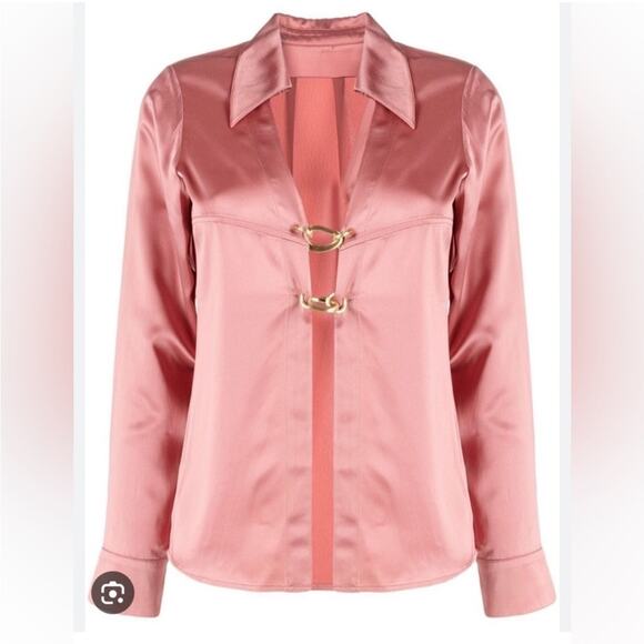 cult gaia yoona chain link gold hardware satin long sleeve blouse top medium - Picture 10 of 11